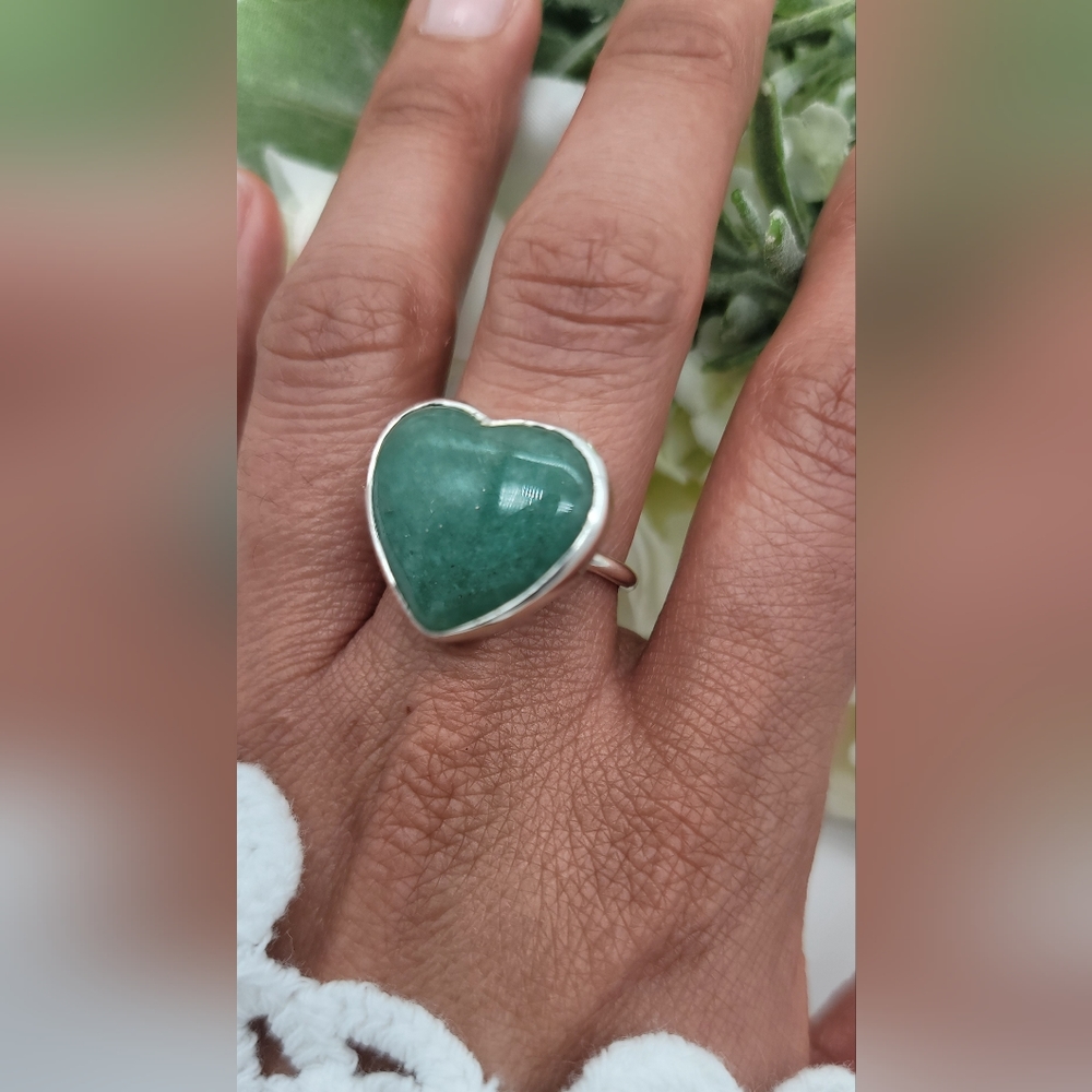 🥰 JADE HEART STERLING SILVER RING - Picture 2 of 12
